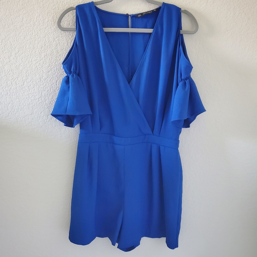 Zara Basic Cold Shoulder Flare Sleeves Romper - image 1